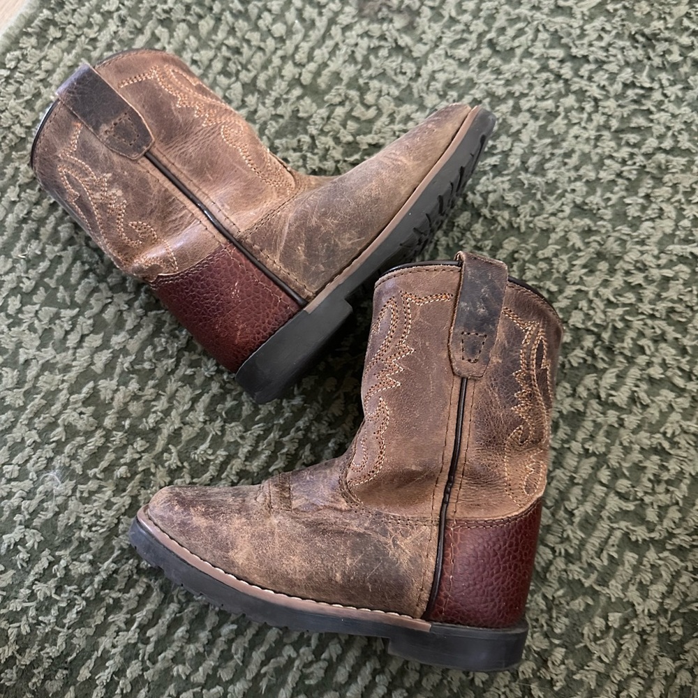 Toddler boys sz 7 kids leather cowboy boots with zipper by SMOKY